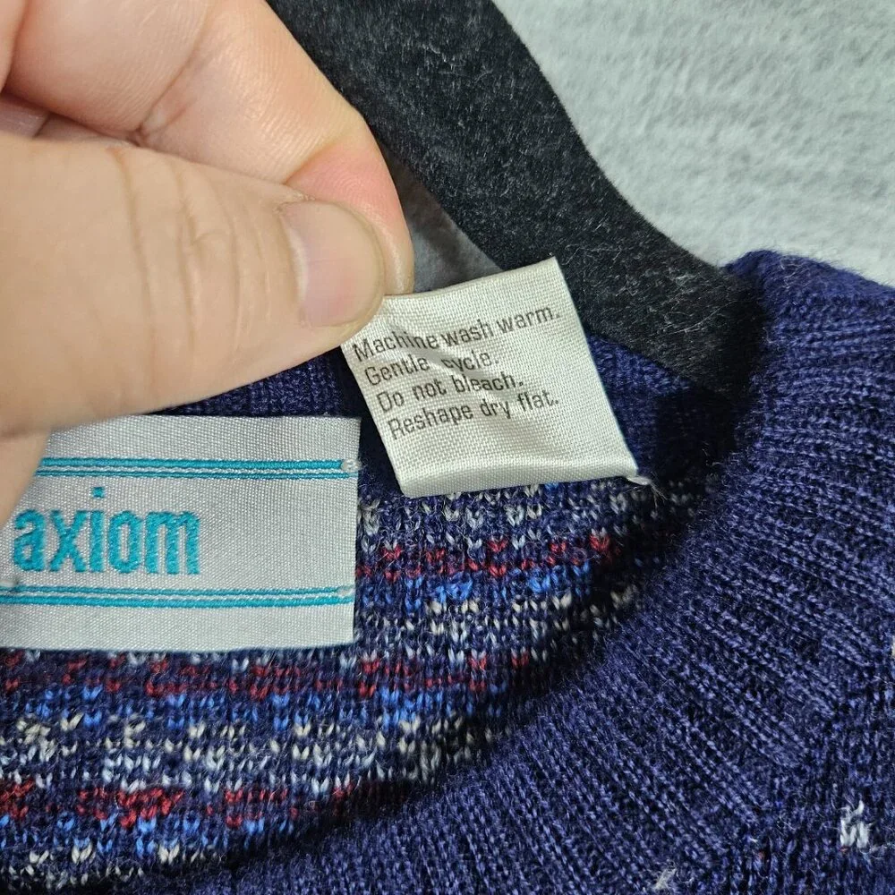 Axiom Men's Crew Neck Blue Pull over Long Sleeve Sweater Size L Made in Italy - Picture 4 of 6